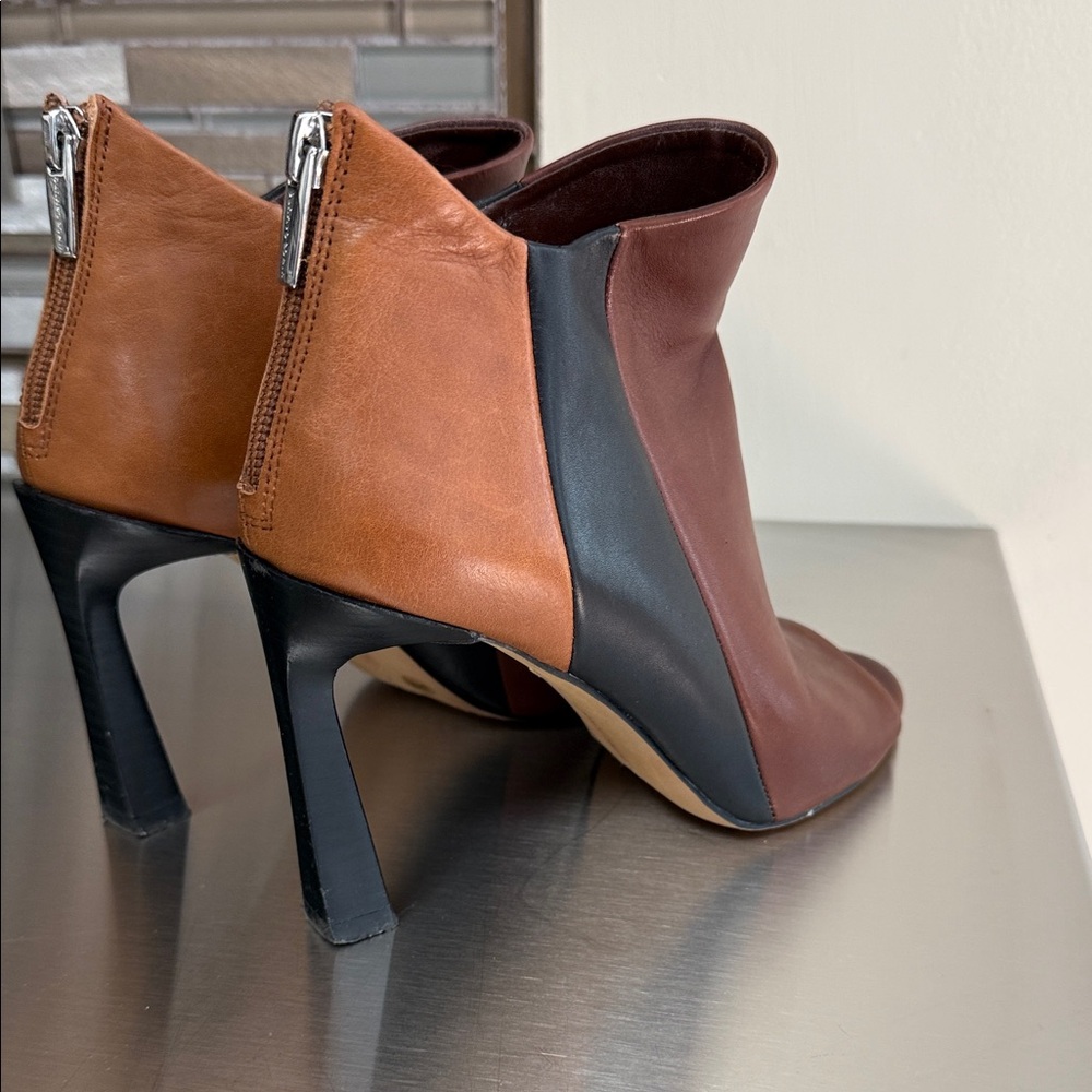 Vince Camuto Brown and Black Heeled Peep Toe Boots - Picture 5 of 8